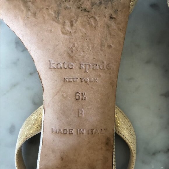 KATE SPADE Maribeth Gold Metallic Bow Slingback Kitten Heels Size 6 1/2 B - Picture 12 of 15